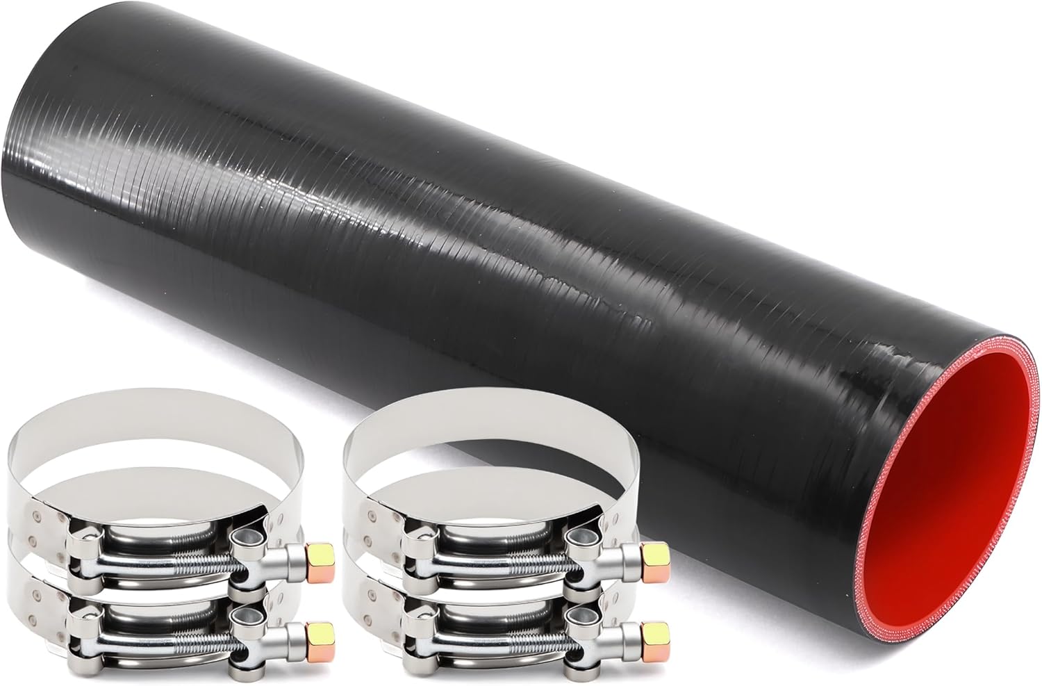 ID 3 Inch Straight Coupler Silicone Hose 4 Ply 12 Inch Length as Turbocharger Tube Air Intake Pipe with 4 Stainless Steel T Clamps