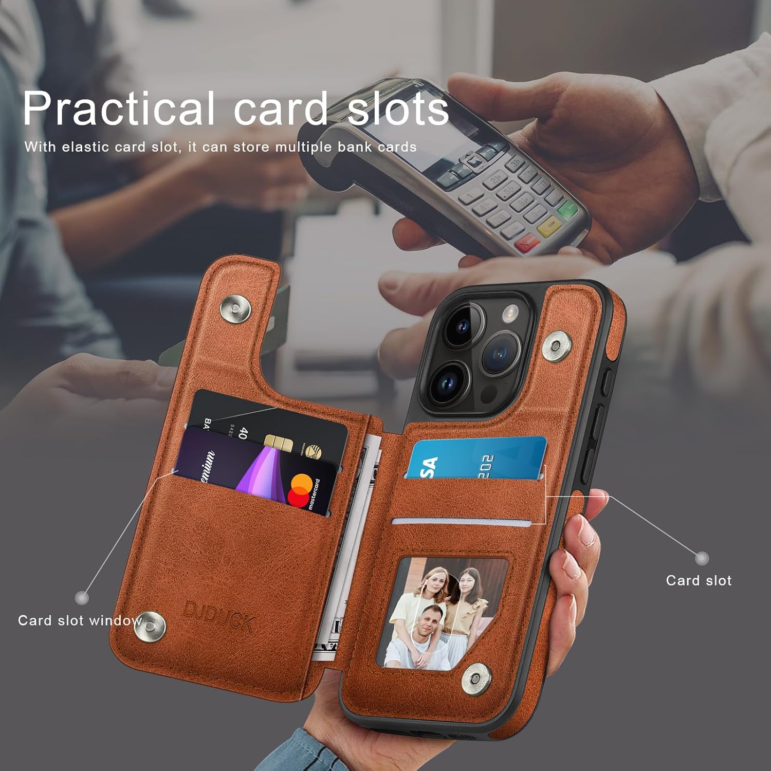 DJDUCK Designed for iPhone 13 Pro Case Wallet with Card Holder, [Magnetic Clasp Cover] [RFID Blocking Leather Protection] Shockproof Women Men Cases 6.1 Inch for Apple 13 Pro Light Brown - Image 3