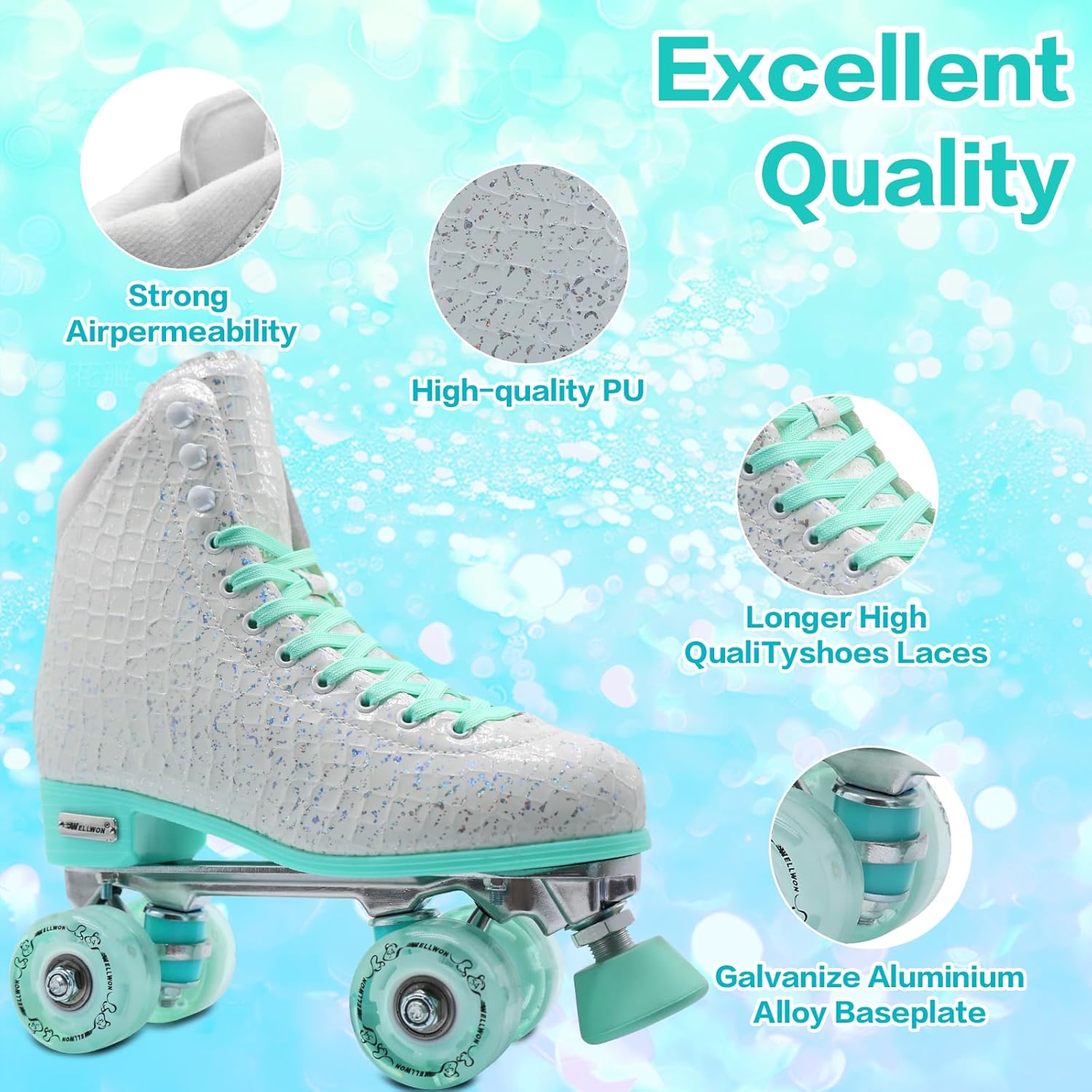 Roller Skate for Women Girls, High-top Double Row-Classic Rollerskates Size 5 6 7 8 9 10 11 and Youth Size 2 3, Indoor Outdoor Roller Skates for Beginner Ladies with Light-up Wheels