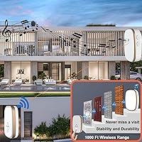 Vista 8 de Timbre inalámbrico, rango de 1,000 pies, lo suficientemente fuerte con 5 niveles de volumen y modo de silencio, timbres de puerta LED intermitentes