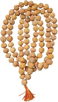 NAISHA 10 MM Rudraksha Mala 108+1 Beads Necklace, 5 Face Panch Mukhi Rudraksha, Brown, Oval, Religious, Strand Necklace