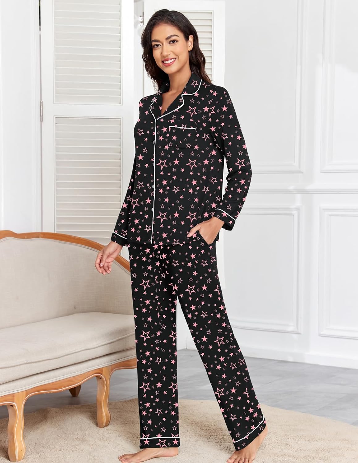 Veseacky Women Ribbed Knit Pajamas Set Lounge Set 2-Piece Warm Sleepwear Nightwear Soft Fleece Pjs Set S-XXL - Image 3
