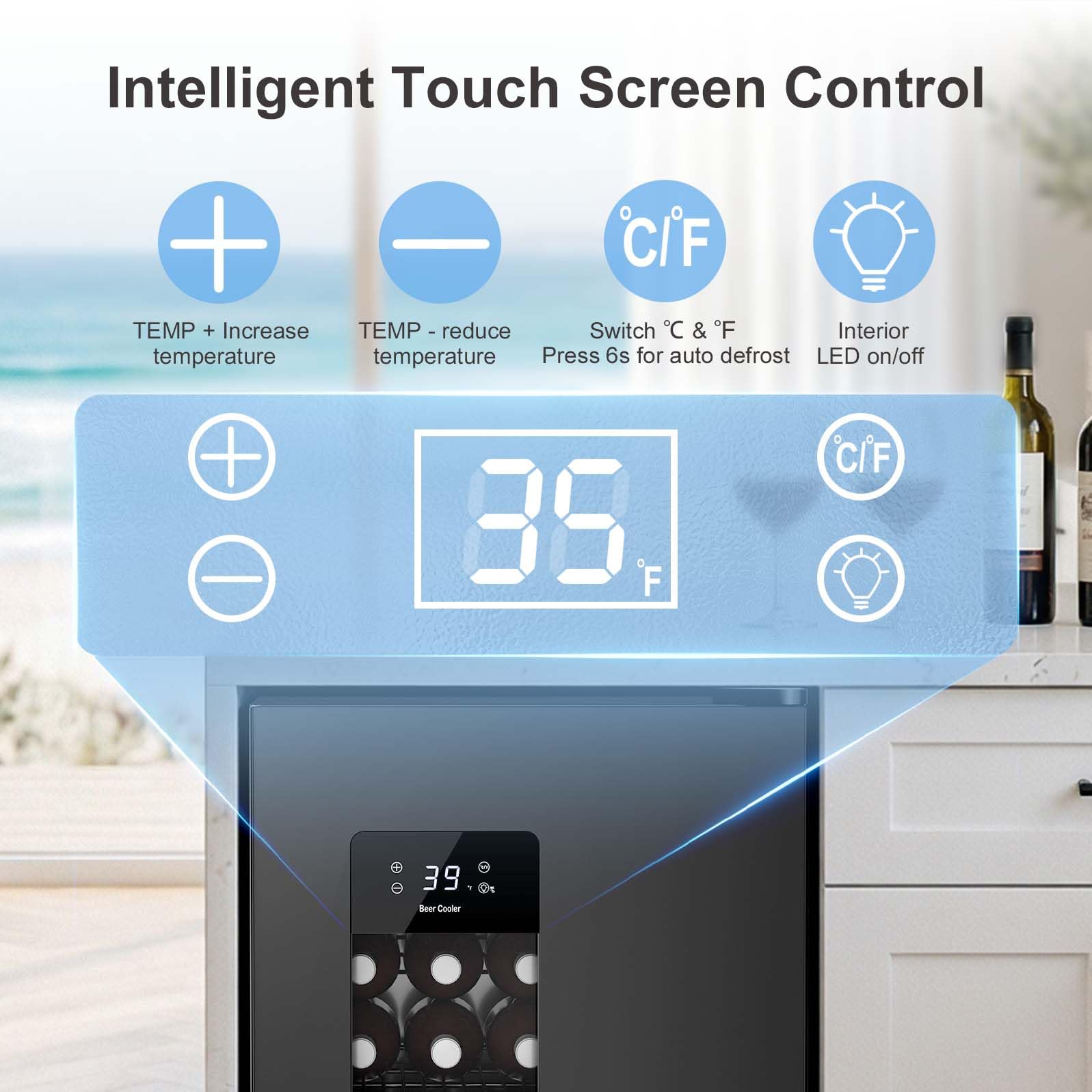 Antarctic Star Mini Fridge Auto Defrost Beverage Refrigerator, 130 Can With Glass Door &Adjustable Shelves, 21-50°F Temp Control,Beverage Cooler For Soda, Beer, Wine, Home Bar, Office, 3.2 Cu.Ft on Fridge.com - View 3