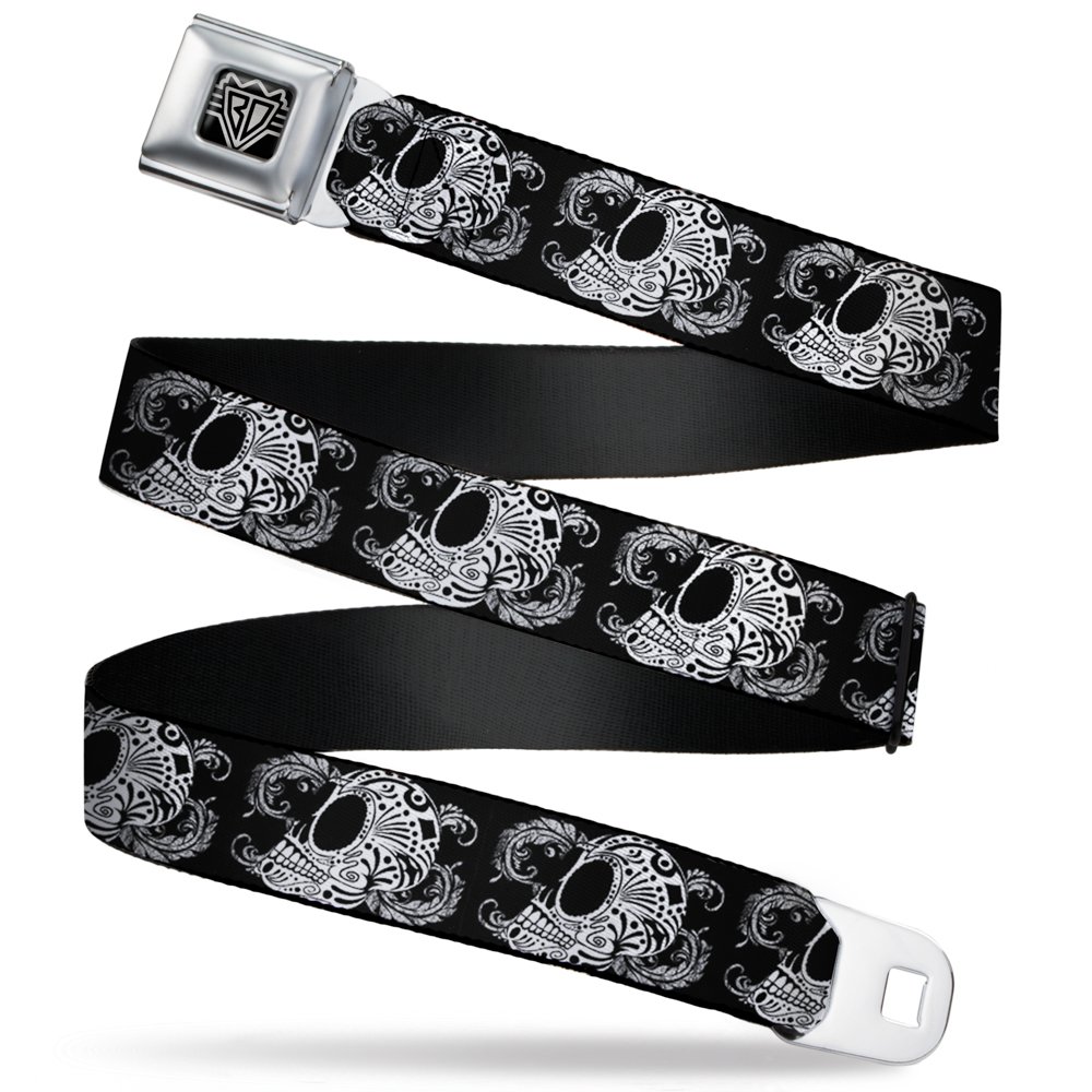 Cinturón de seguridad con estampado de tatuaje de calavera floral duradero 8