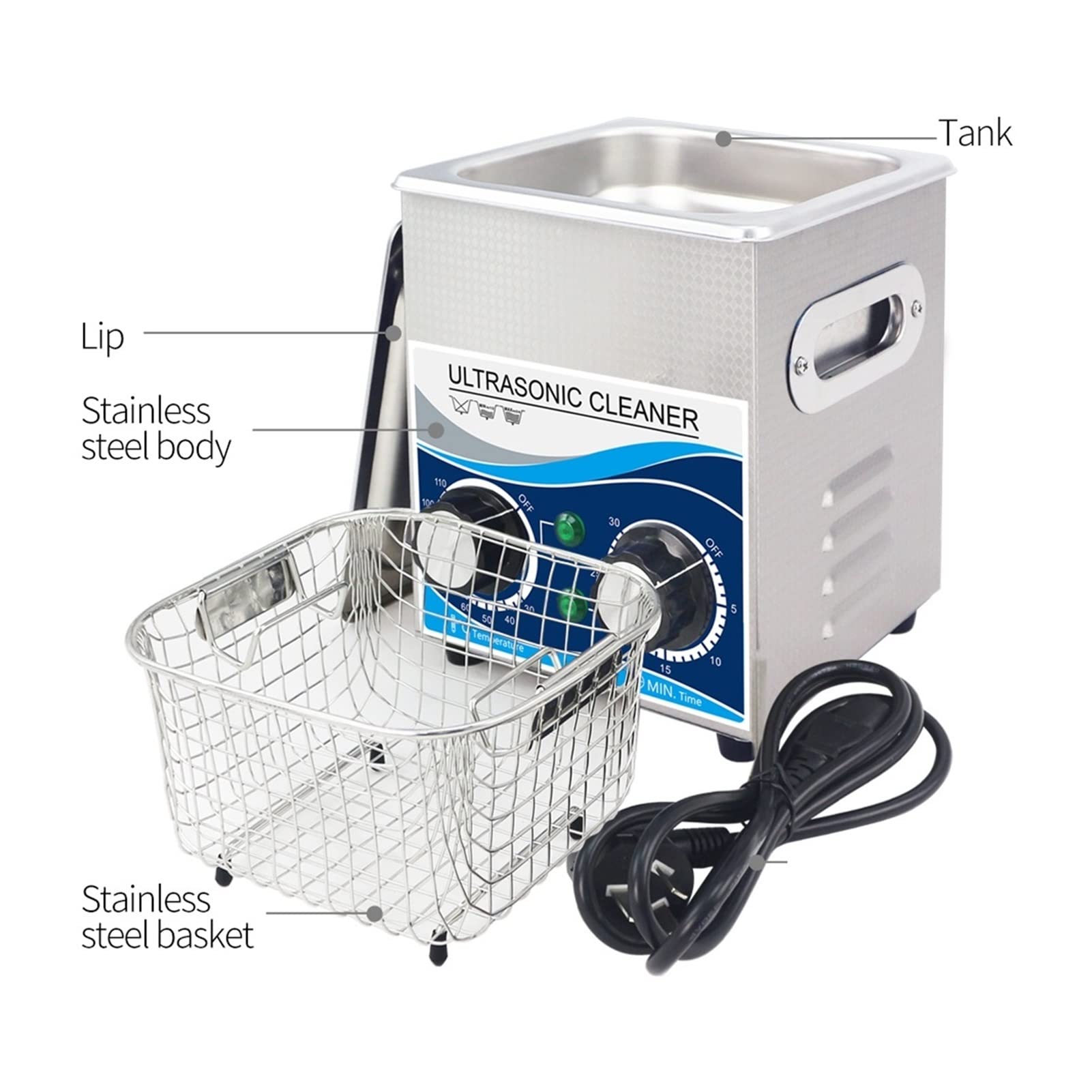 Dispositivo per la Pulizia ad ultrasuoni 12 0W 2L Cleaner ad ultrasuoni Portatile 40kHz Manopola di Riscaldamento Bagno in Acciaio Inossidabile con Cesto Pulizia Parti Scintilla lavatura