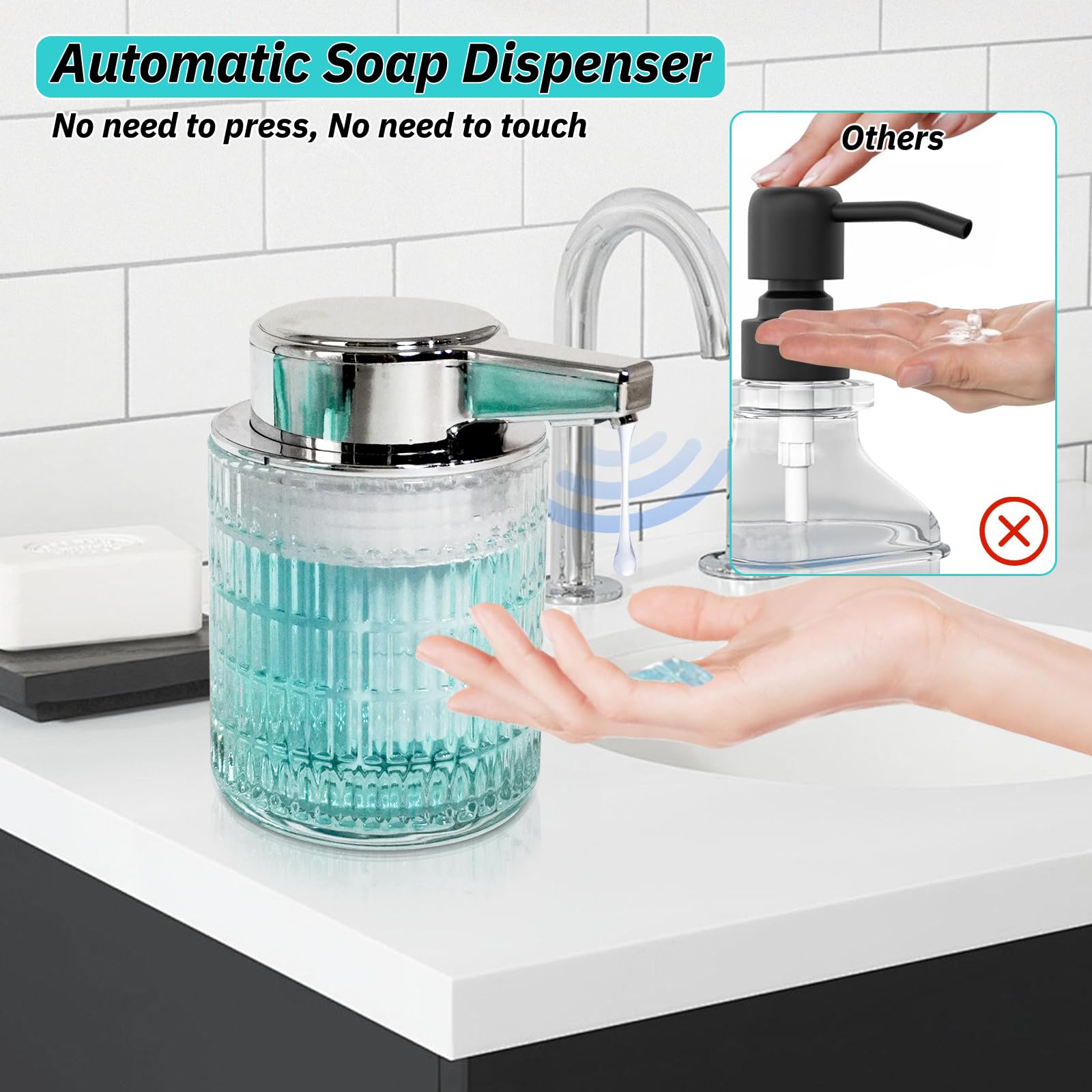 Octonyluck Automatic Soap Dispenser Touchless, Upgrade 3-Level Adjustable Touch-Free Liquid Soap Dispenser, USB Rechargeable Electric, Automatic Dispenser for Bathroom,Kitchen, 320ml