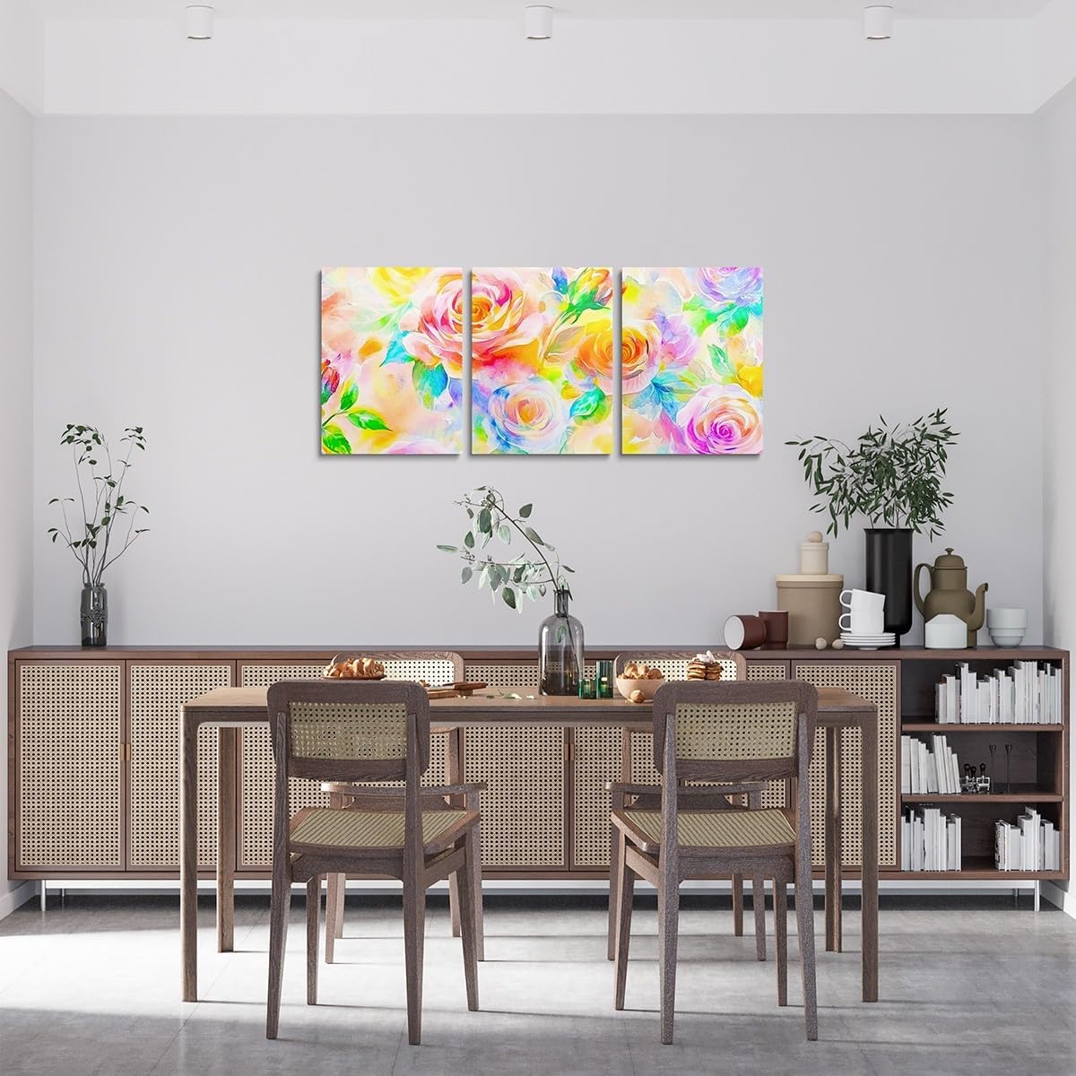 Feelyou Rose Flower 3 Piece Canvas Wall Art for Living Room Bedroom Girls Women Like Yellow Pink Flower Wall Art for Home Decor Garden Flower Office Wall Decor Pretty Botanical Wall Painting