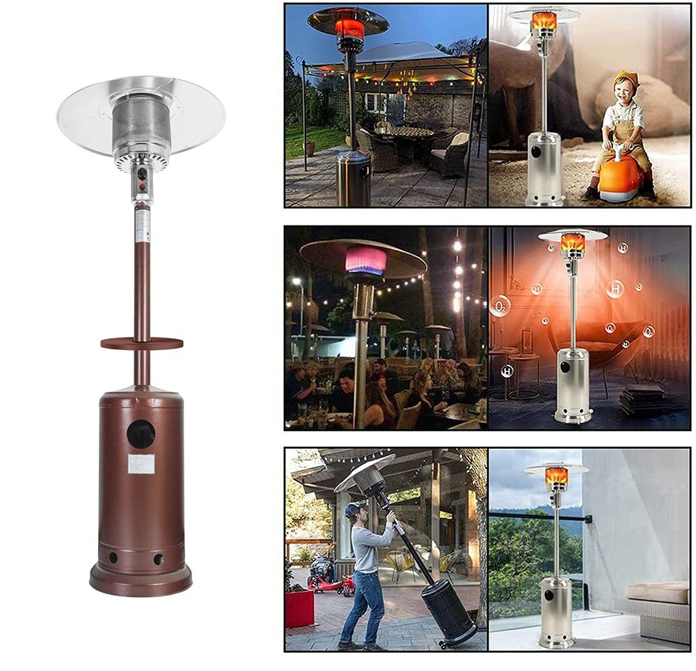 Parasol Chauffant Gaz, 13 KW, 88Ich, Acier INOX +Table E roulettes, Type Indépendant, Chauffage d'extérieur Gaz, Poêle de Gaz GPL Adapté À L'extérieur, Au Jardin Et Au Salon Brown