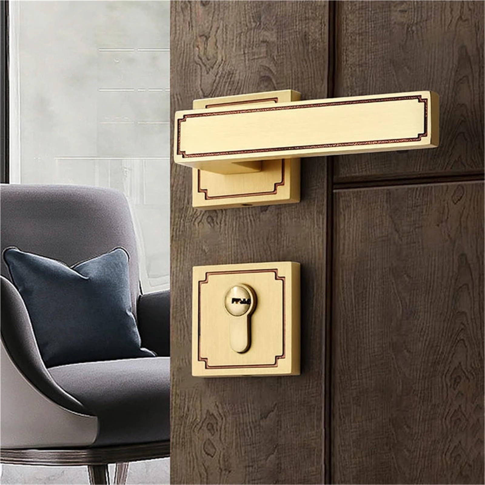 Serrure mécanique intérieure style chinois haut de gamme en bronze jaune pour meuble