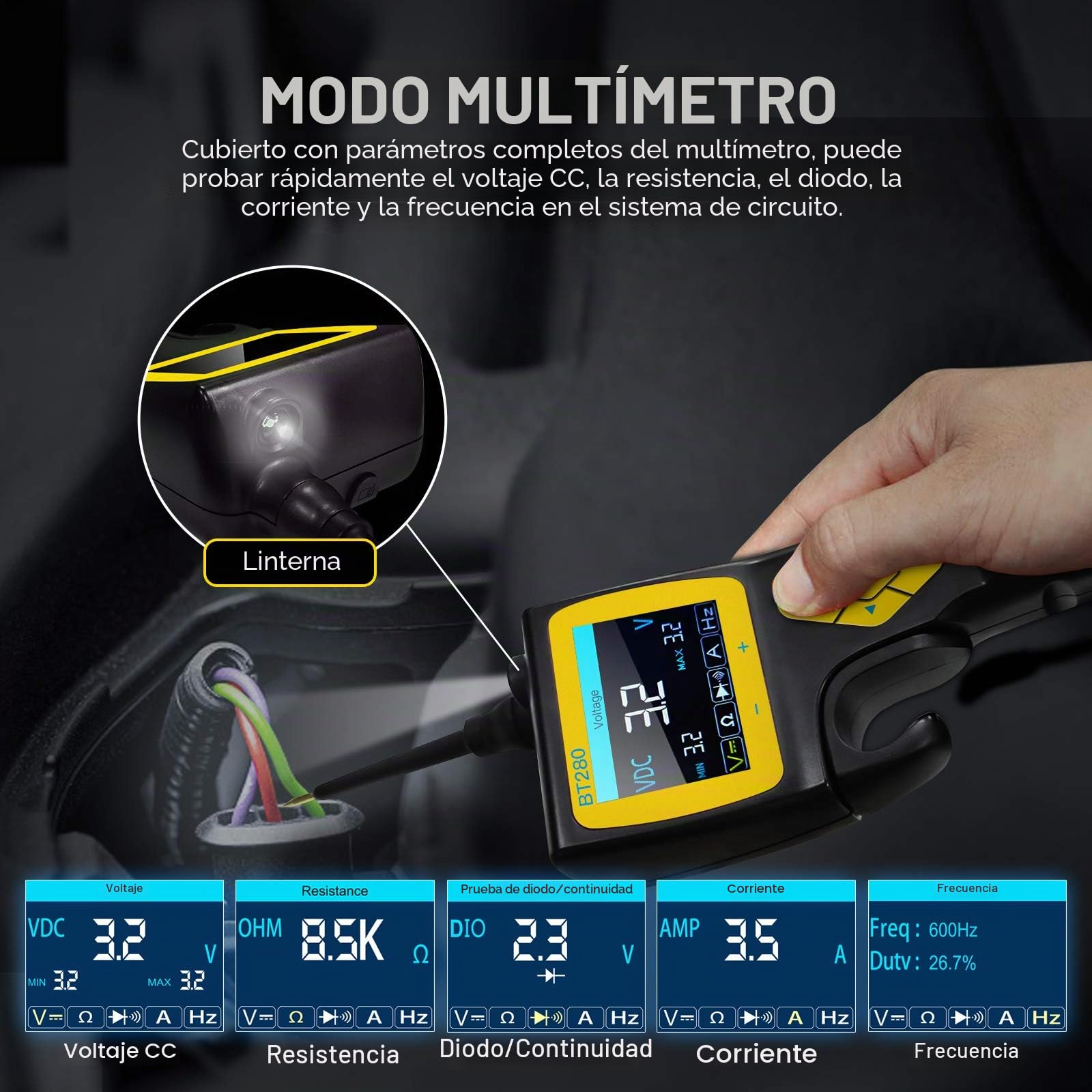 AUTOOL BT280 Comprobador de circuitos para coche 9-30 V con osciloscopio