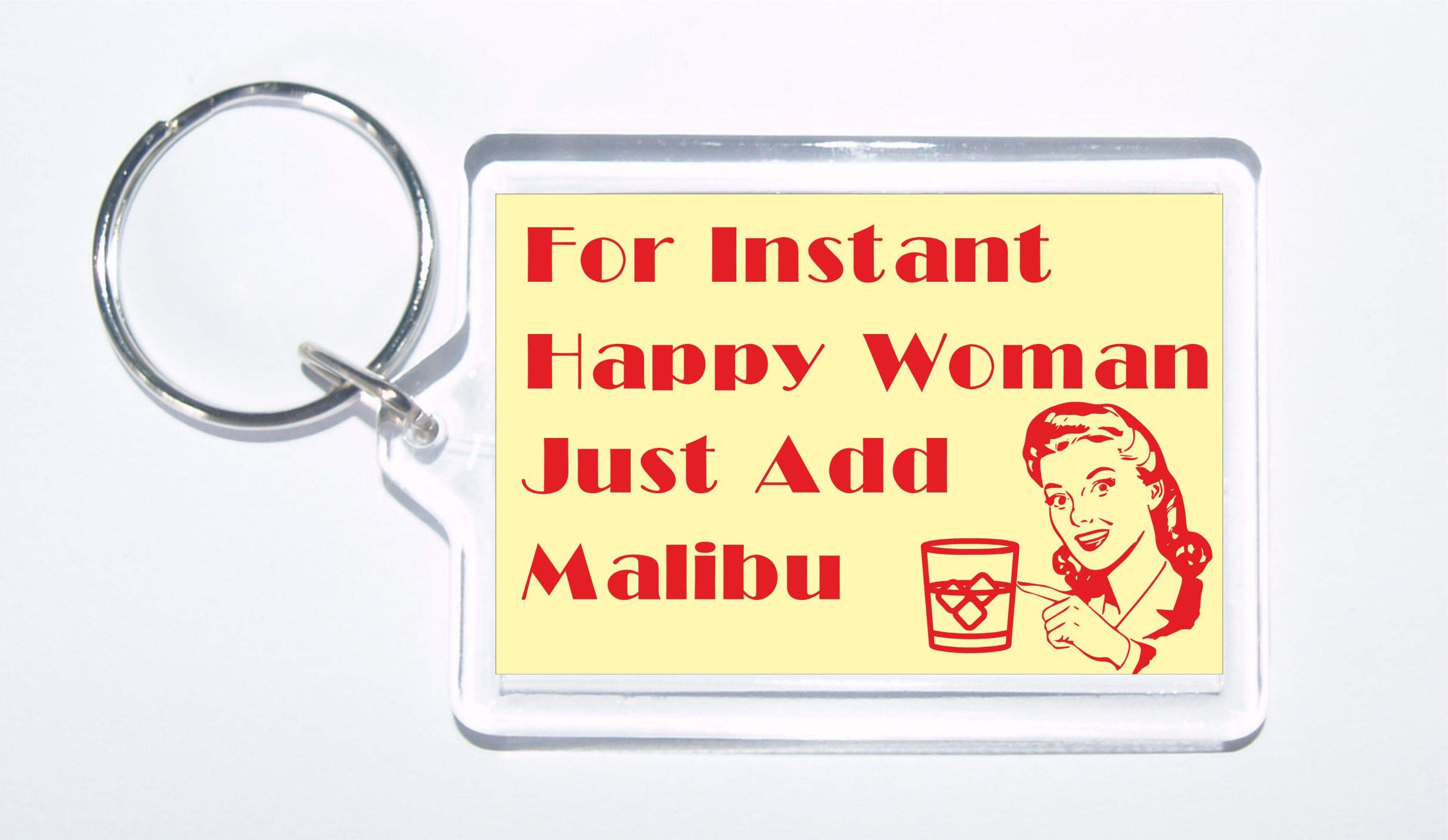 Clare's Cosmetics Red For Instant Happy Woman Just Add Malibu! Novelty Keyring, Present For Birthday/Christmas For Alcohol Lovers