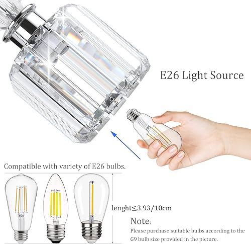 Miniatura 6 de Ralbay Luces de tocador de cristal, 6 luces de 48 pulgadas, modernas lámparas de baño de cristal sobre espejo largo, luz de tocador cromada de acero