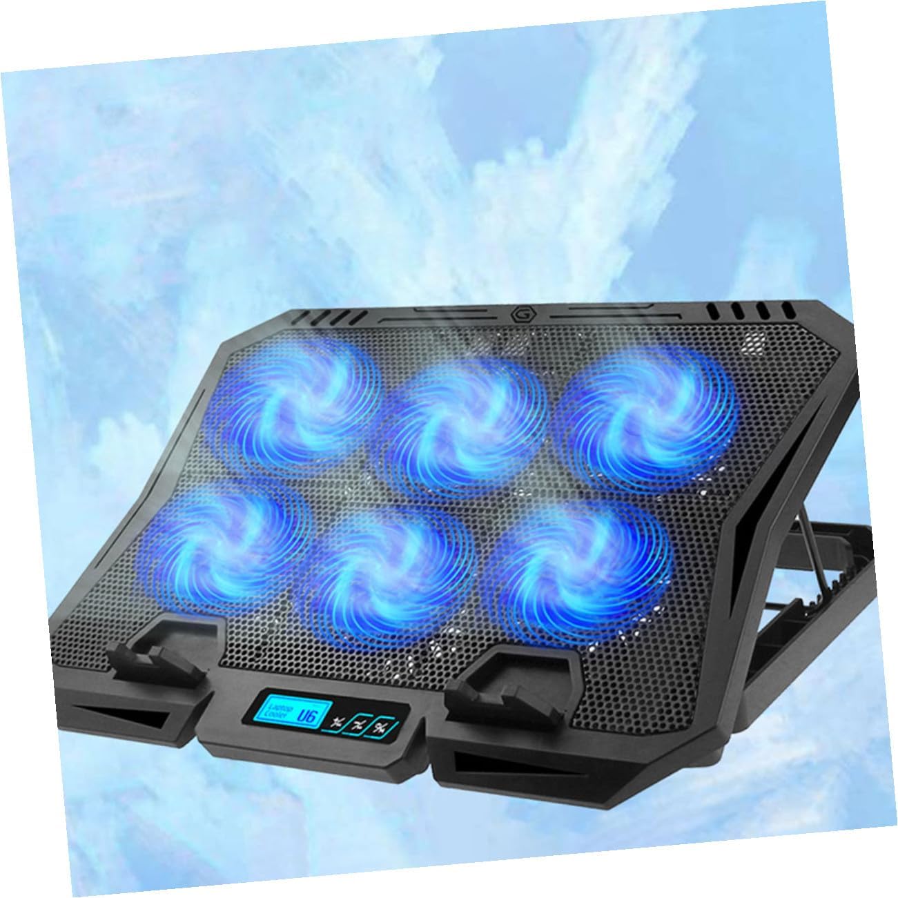 Laptop Cooling Pad 15.6 Inch with Quiet Fans and Adjustable Speed Blue LED for Gaming and Office Use Laptop Cooler Stand with 6 Cooling Fans