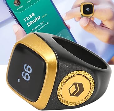 Finger Smart Tally Counter Ring, 20mm Muslim Digital Azan Alarm Clock(Black), Resettable Smart Counter Digital Counter & Vibration Reminder with Mini LCD Screen