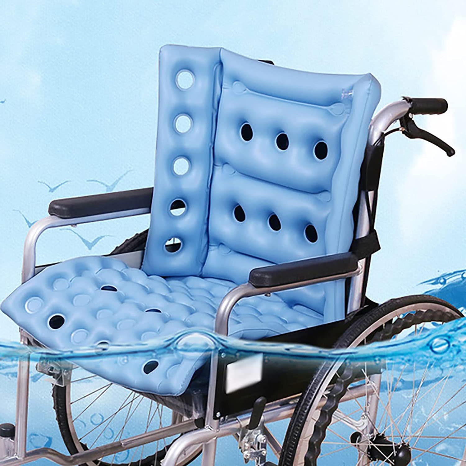 FOOJO Cojín De Asiento Inflable Portátil, Cojín De Asiento Ergonómico Inflable De Aire Asiento De Dolor De Presión Cuadrado Antiescaras, para Silla De Ruedas Y Uso Diario, Azul