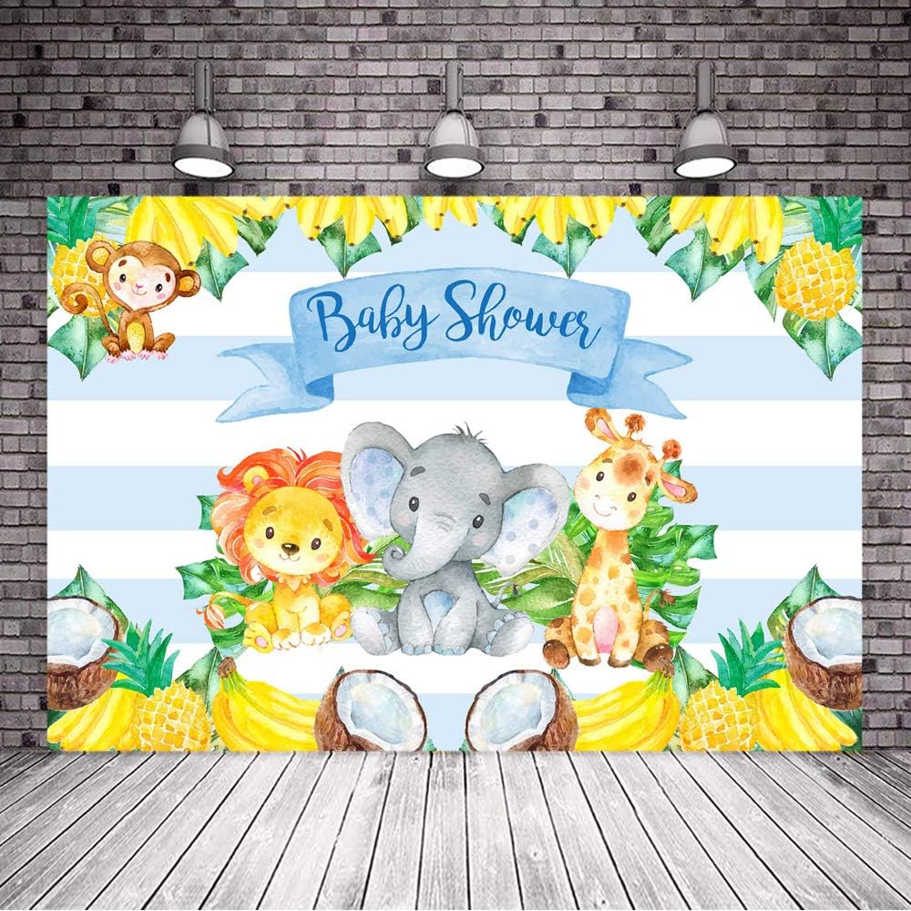 Mocsicka 8x6ft Safari Baby Shower Backdrop Tropical Fruits Woodland Animals Baby Shower Photo Background Vinyl Safari Baby Shower Backdrops for Baby Boys (8x6)