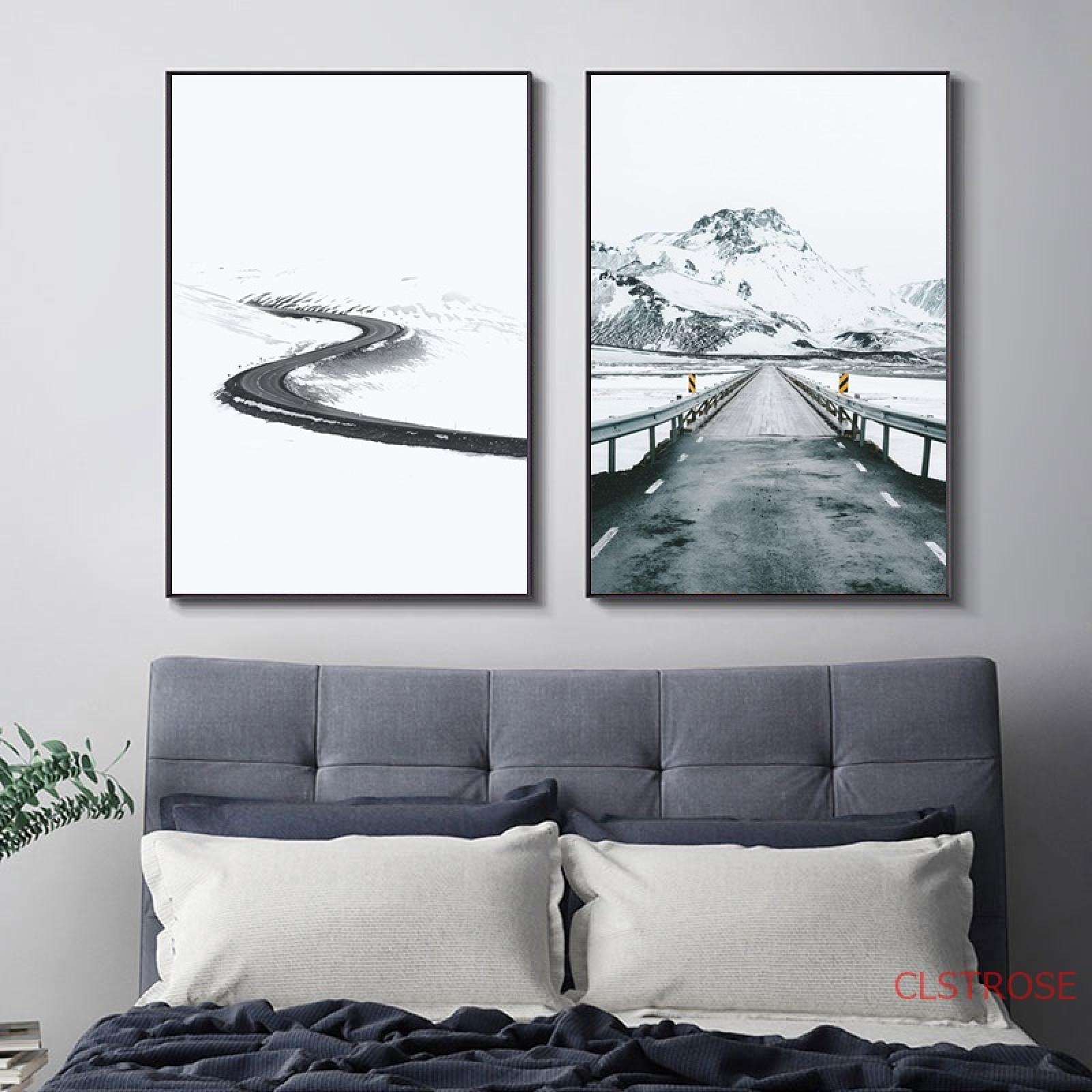 WTEVMAIY Milieu Du SièCle Abstrait Boho Montagne Lac ScèNe Affiche Toile Tableau Peinture Murale Art Tableaux Decoration Murale Salon Decoration De La Maison Sans Cadre 50×70cm×2 PièCes