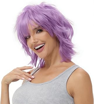 Light Purple Wig Anime Cosplay Halloween Wigs Short Hair with Bangs