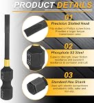 HARFINGTON 5pcs SL3 Boutons de tournevis à impact par fente 3mm Astuce à fente 1/4" de jersey de hexagone 50mm (2") Tête plate magnétique longue Phosphate S2 Outil électrique de forage à vis de conducteur en acier
