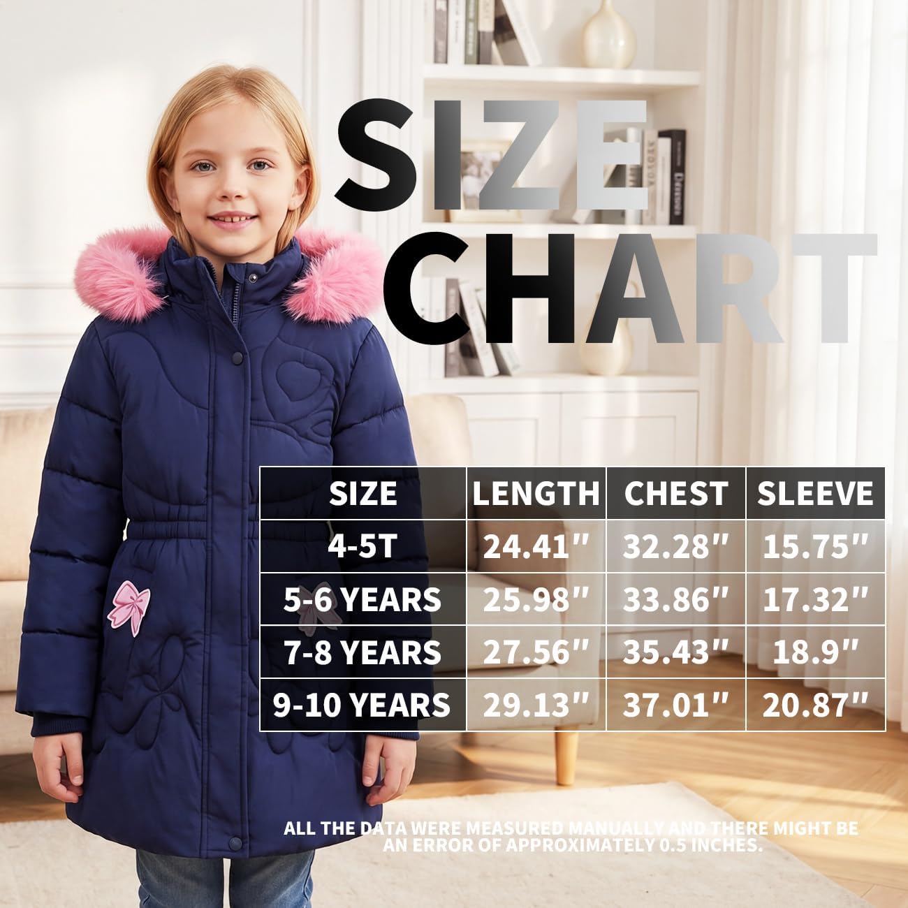 Kids Winter Coat For Girls Puffer Jackets 1-5T Collar Hooded Parka