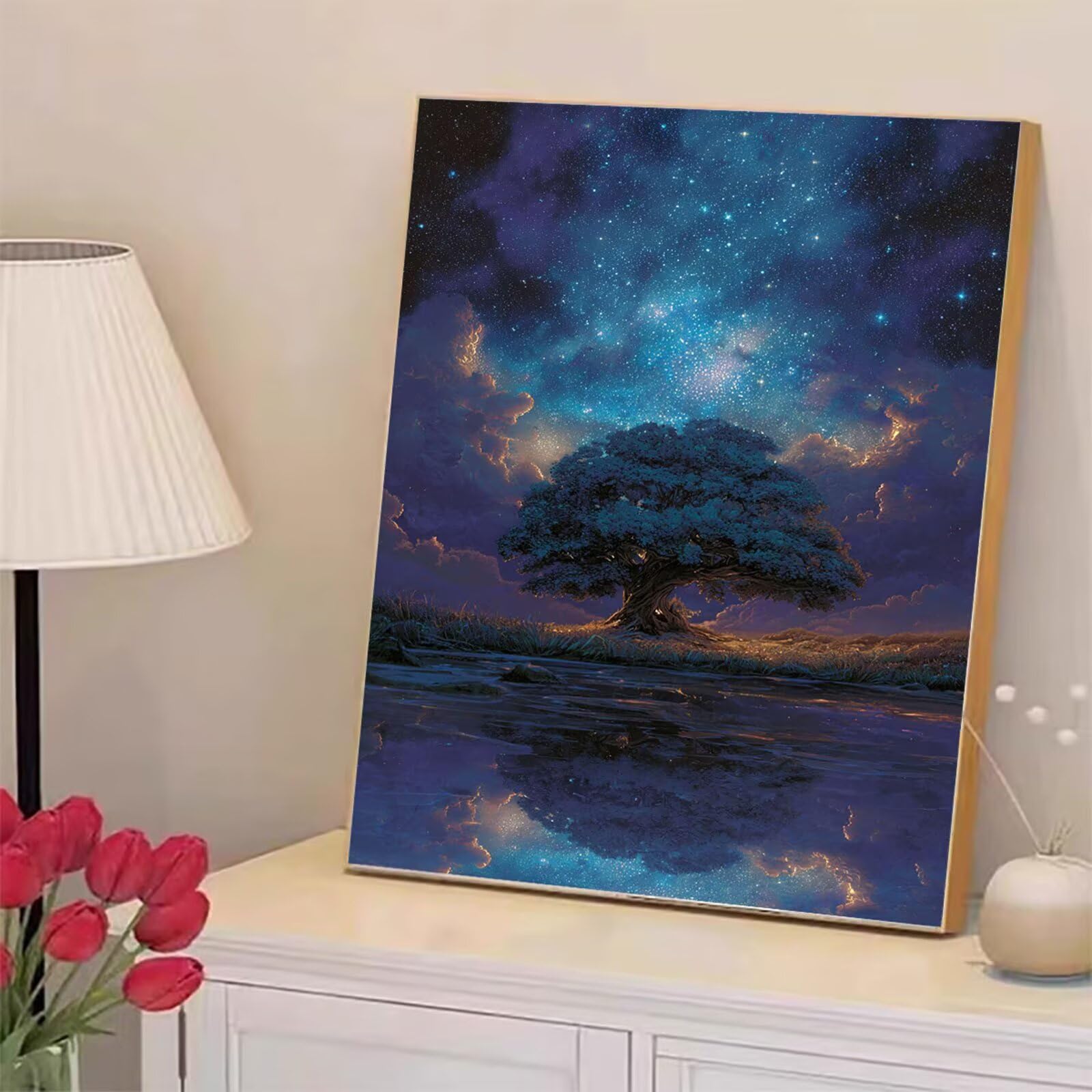 Kompletny zestaw do malowania diamentowego dla dorosłych, 5D diamentowa sztuka kryształowa sztuka, 60 x 90 cm DIY kryształowa mozaika z dżetów na płótnie do dekoracji domu i relaksu, snu i drzewa 2Z