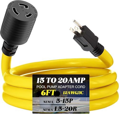 Kanayu 6 ft Pool Pump Adapter Cord 12awg Nema 5-15p to L5-20r 3 Prong