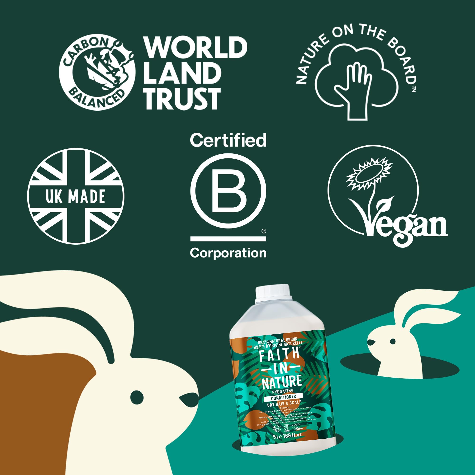 Faith In Nature Bio Kokosnuss Conditioner, Feuchtigkeitsspendend für trockenes Haar & trockene Kopfhaut, Vegan und tierversuchsfrei, Ohne SLS, Silikone oder Parabene, 5 L Nachfüllpack