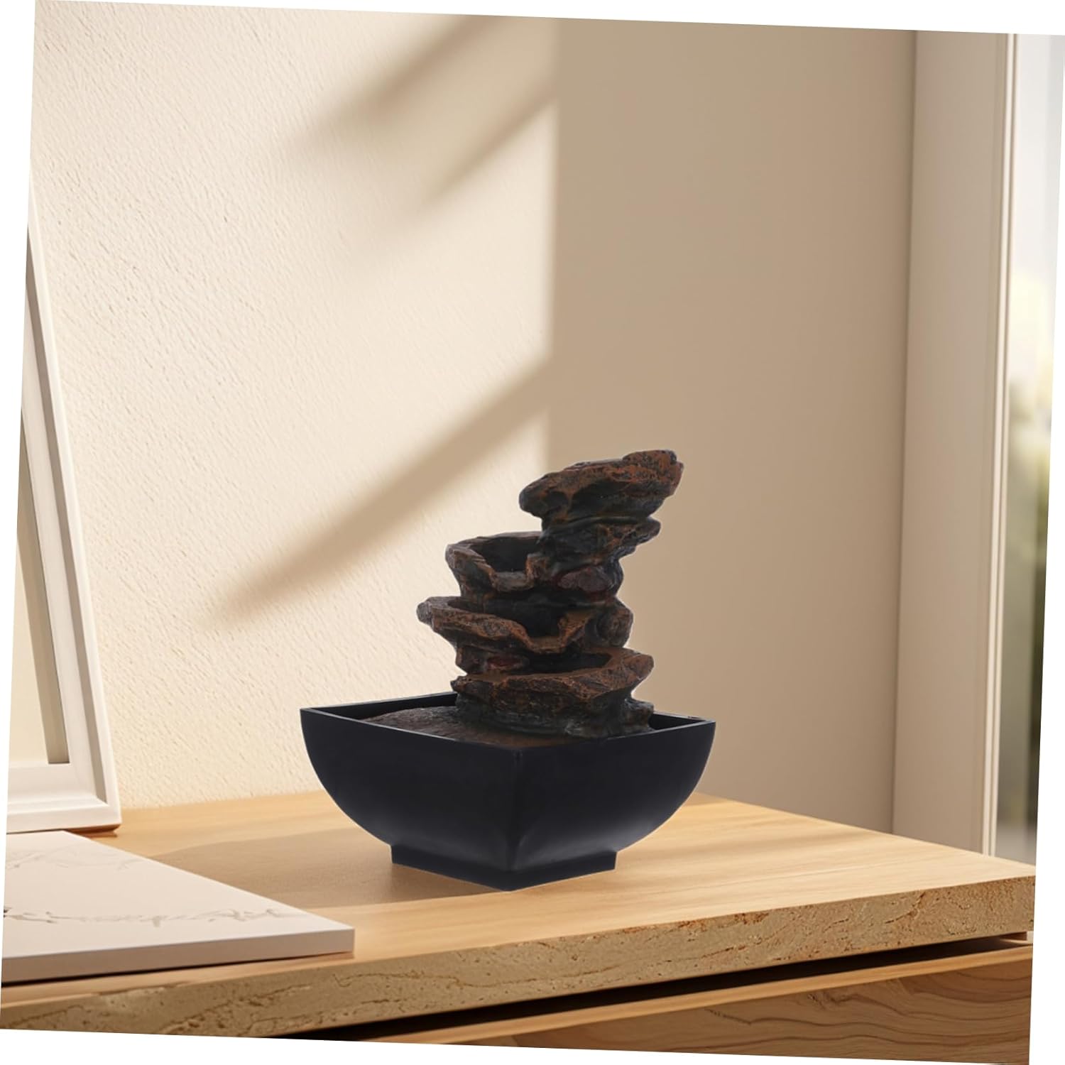 110v Indoor Desktop Water Fountain with Led Light and Natural Waterfall Sounds Relaxation Tabletop Fountain for Bedroom Meditation and Zen Decor Us Plug