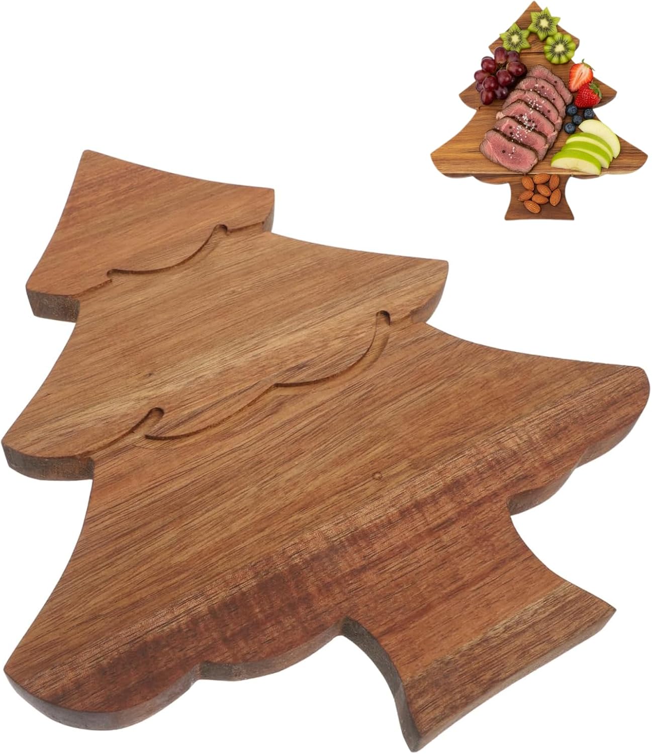 Wooden Christmas Tree Shaped Board: 11x9.8in Xmas Tree Serving Tray for Holiday - Charcuterie Board with Handle for Pizza Butcher Block Cheese Vegetables Fruit Salad