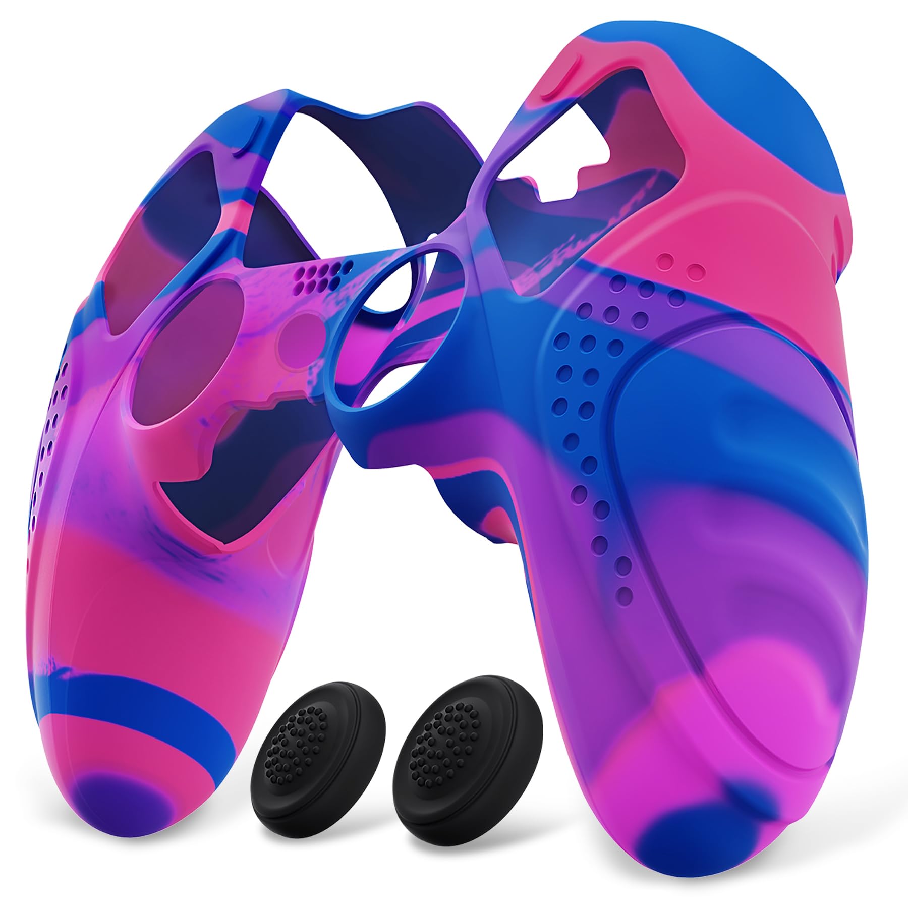 PlayVital Funda de Silicona Antideslizante para ps5 Edge - Cubierta Protectora con 2 Tapas de Joysticks, Protector de Goma para ps5 Edge Mando, Diseño Ergonómico (Edición Guardian - Rosa&Morado&Azul)