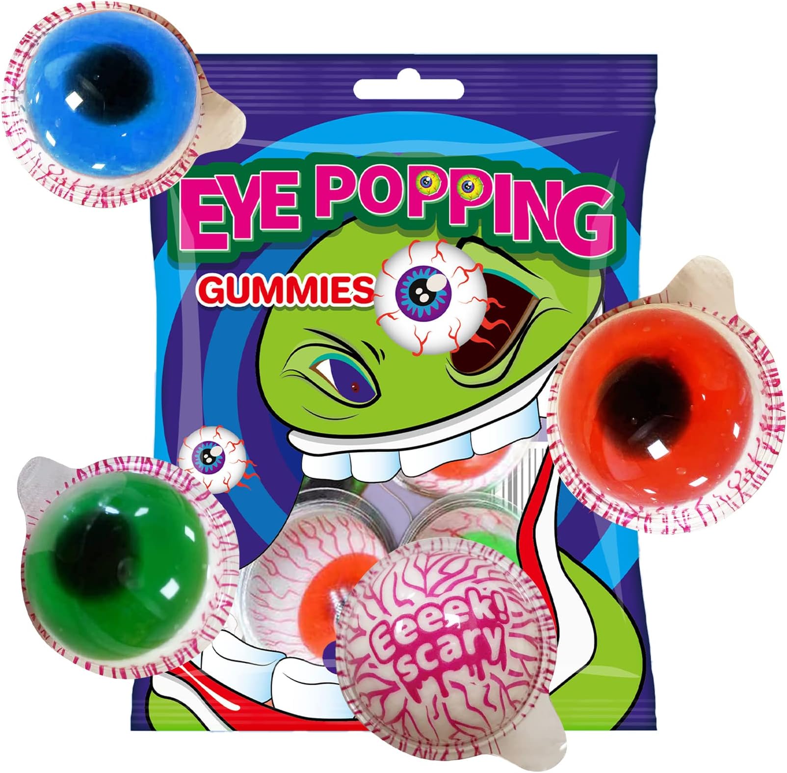 Fusion Select 3 Packs Eye Popping Gummies - Sweet Eyeball Candy for Halloween, Birthday, Trick Or Treat, Party Candy - Individually Wrapped Jelly Filled Gummies Candy for Kids, Novelty Candy Gag Gift