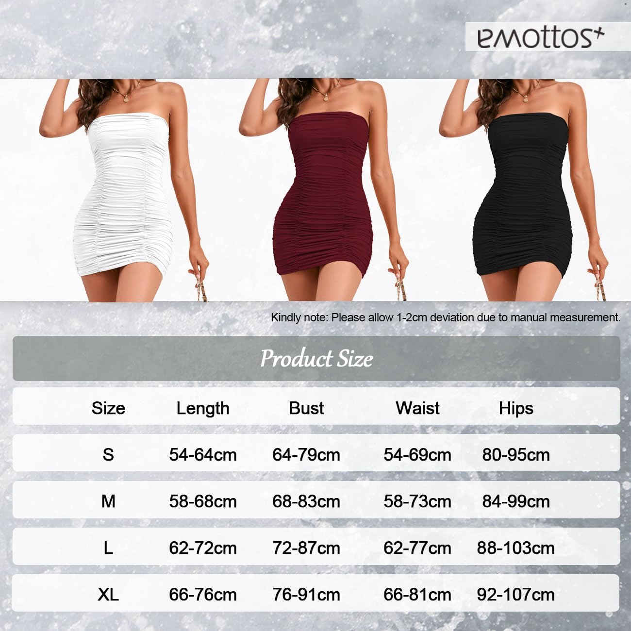 Sexy Mini Abito Increspato, Abiti Estivi Senza Maniche e Senza Spalla, Morbido Abito Bodycon a Doppio Strato, Mini Abito da Cocktail Club con Tubo a Matita(Nero/Bianco/Rosso, S-XL)