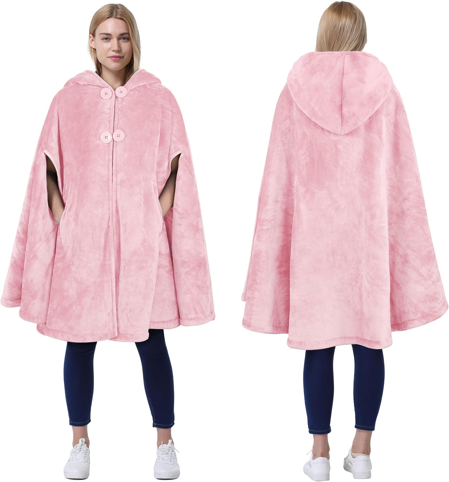 Catalonia Women's Poncho Cape, Sherpa Fleece Cloak Coat, Snuggly Hooded Wearable Blanket, Gift Idea for Adults and Teen Girls