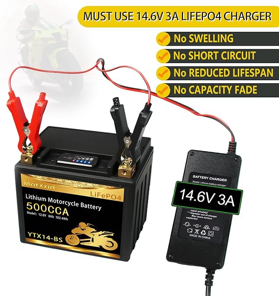 YTX14-BS Lithium battery,Polarity[left+,right-]12V 8AH 500CCA LiFePO4 Powersport Start Motorcycle Battery,longevity,lightweight,High cranking,Intelligent BMS,Digital Readout