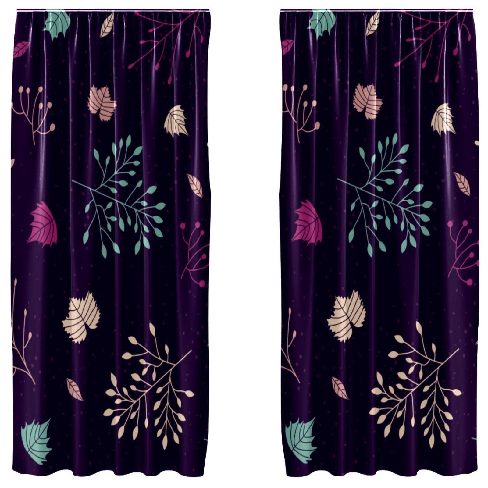 Cortinas de hojas moradas para salón luminoso juego de 2 paneles decorativos de 55x84 pulgadas