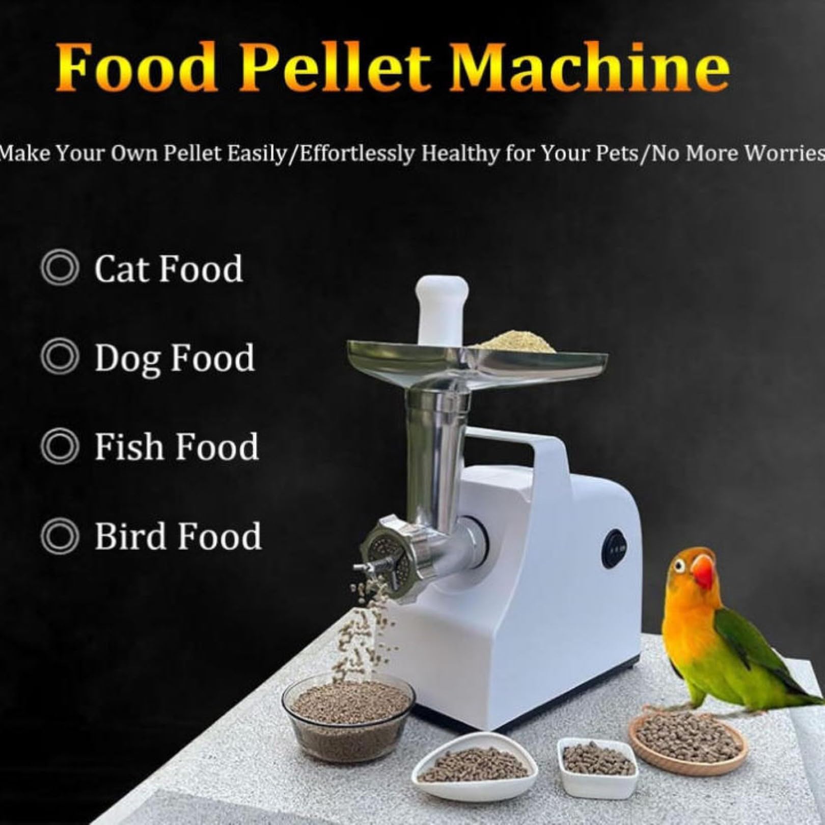 Elektrischer Pellet-Maker für Tierfutter, 500 W, Edelstahl, Getreidezerkleinerer mit 3 Stanzformen für Hund, Katze, Fisch, Vogelfutter, tragbare Granulator-Maschine