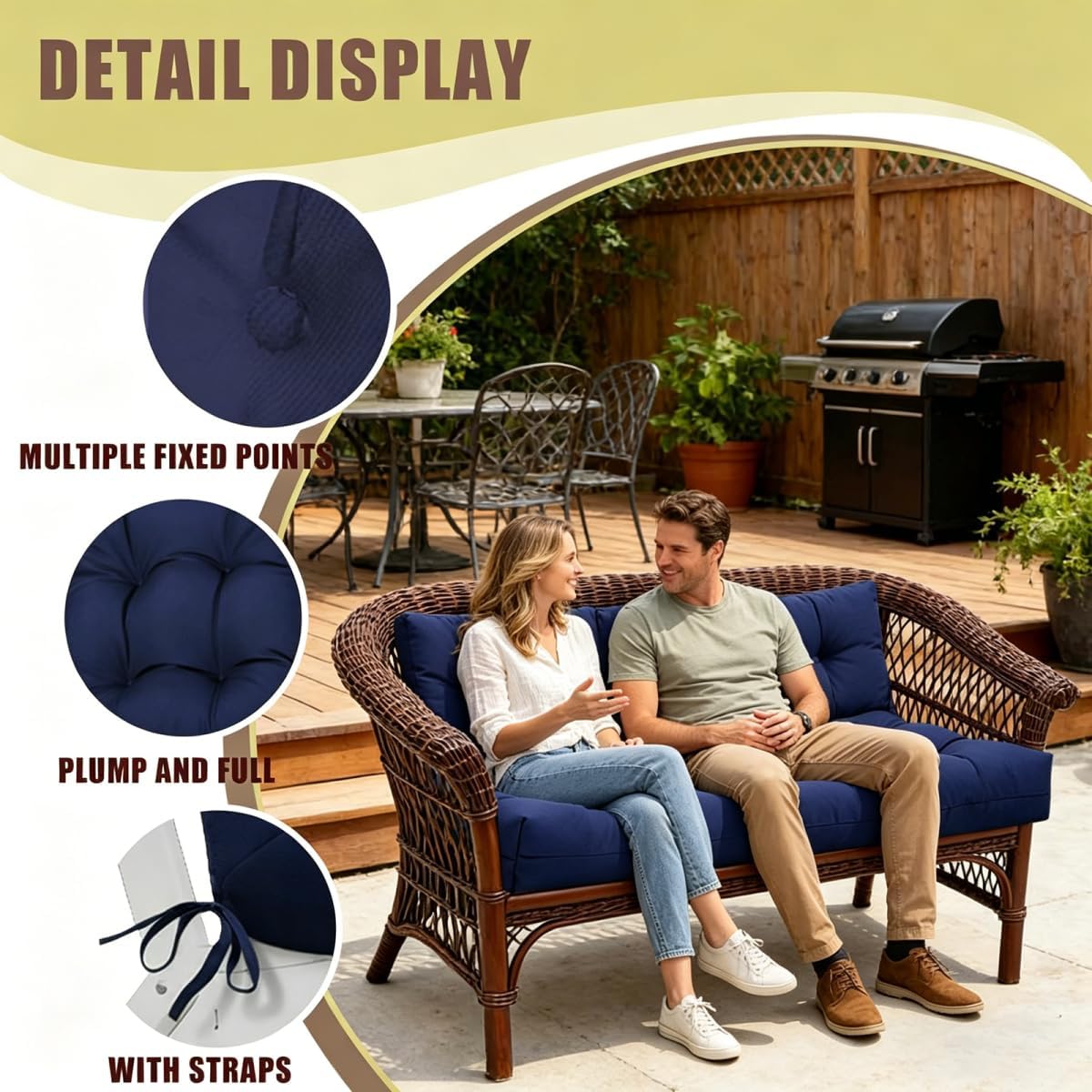 40x20in Bench Cushions for Outdoor Furniture Tufted Seat Cushions Waterproof Porch Swing Pad for Garden Patio Funiture Navy Blue