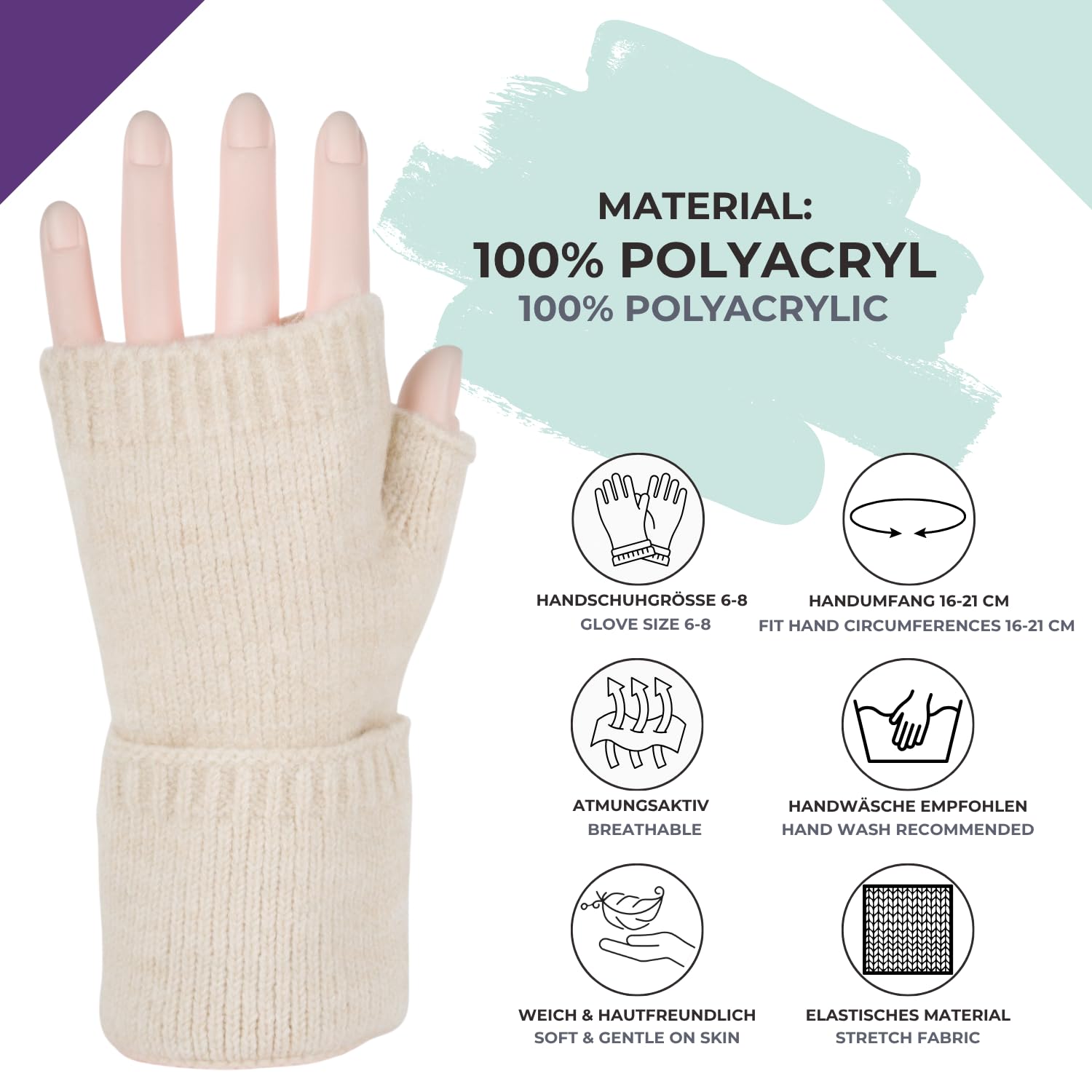 styleBREAKER Damen Fingerlose Strickhandschuhe Einfarbig mit Bund, warme Winter Handschuhe 09010052
