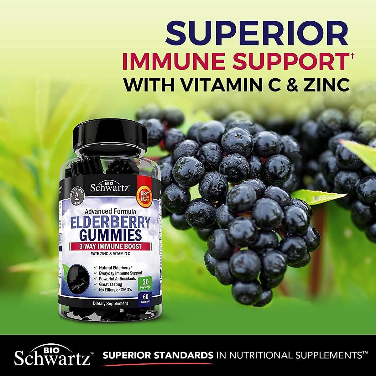Elderberry Gummies with Zinc and Vitamin C - Immune Support for Women Men Adults - Immunity Vitamins Black Sambucus Elderberries - Immune System Defense - Powerful Natural Antioxidant Supplement 60ct : Health & Household