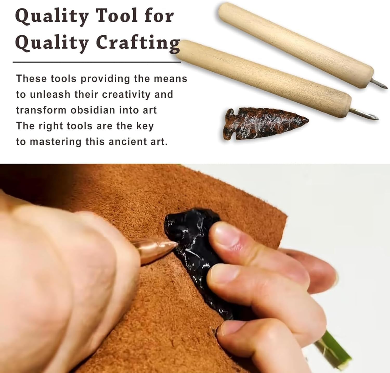 Pad-kit Für Flint-Knapping-Werkzeuge, Flint-Napping-Werkzeuge, Mit Kupfer-boppern, Druckabschlägern Und ISHI-Sticks | Obsidian-bastelset Mit Kerbwerkzeugen Für Die Kristallformung, Anfänger