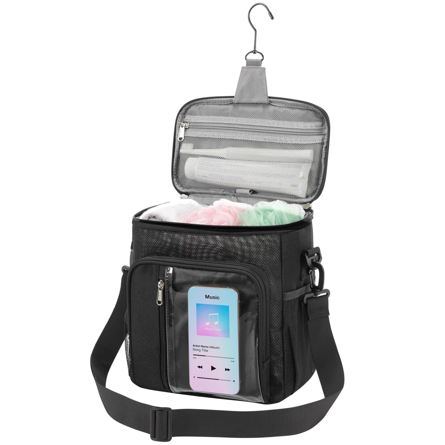 F-color Crossbody Shower Caddy with Phone Holder - Hands-Free Portable Shower Caddy Bag Fits Full-Size Bottles Quick Dry
