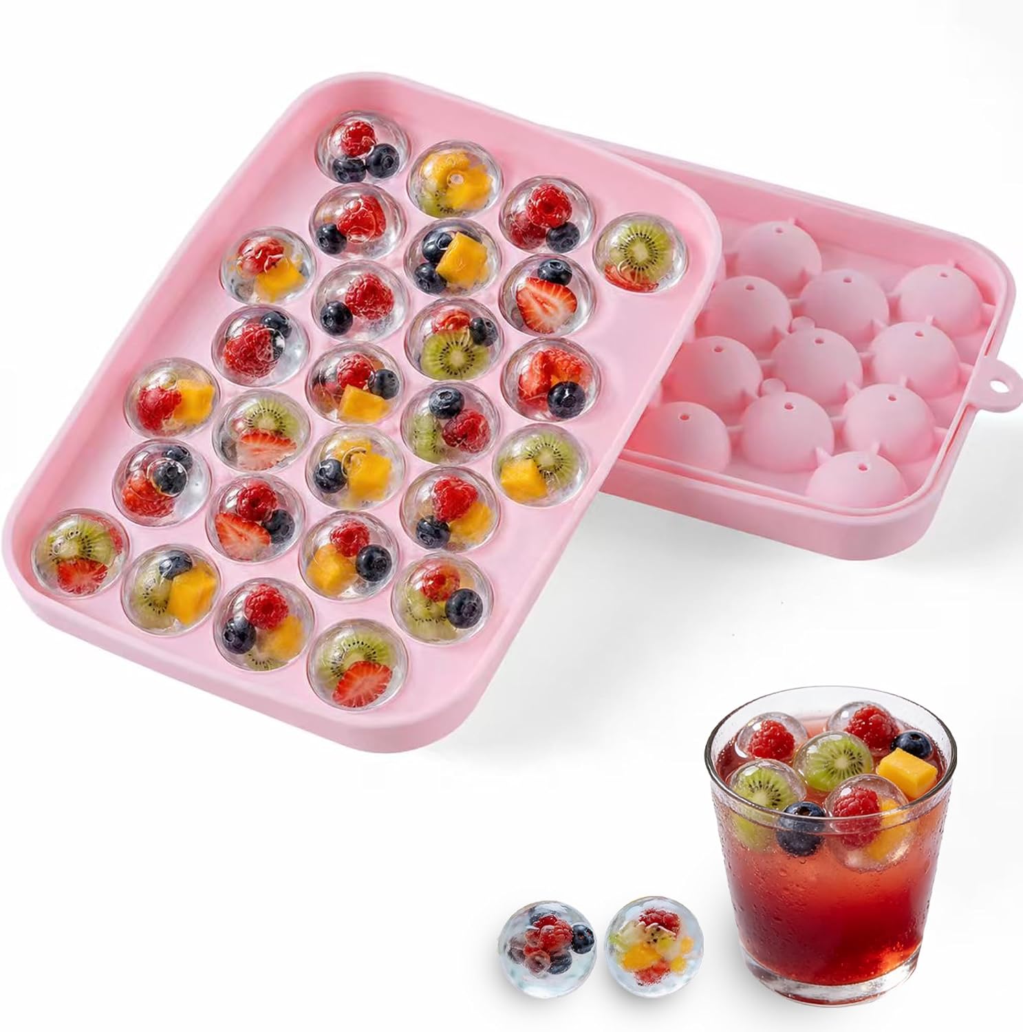 Small Ice Ball Mold, 2Pack Ice Cube Tray with Lid, 25 Cavities Round Flexible Silicone Ice Cube Tray for Freezer, BPA Free Circle Ice Cube Tray for Whiskey, Cocktail, Juice