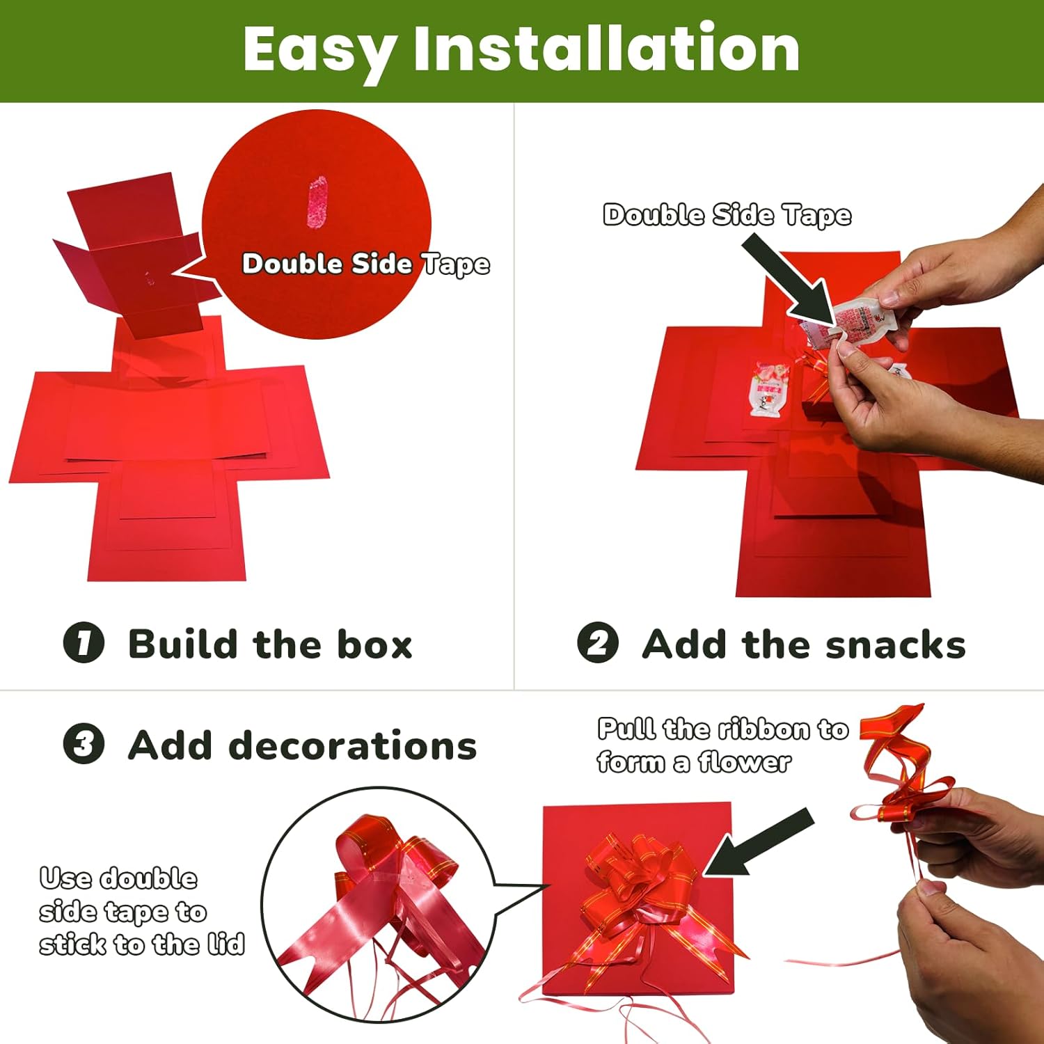 LOOMROOT Gift Box for Holidays, 5 Layer Surprise Picture Box Opens Up, Multi Layer DIY Photos Gift for Birthdays (RED) - Image 4