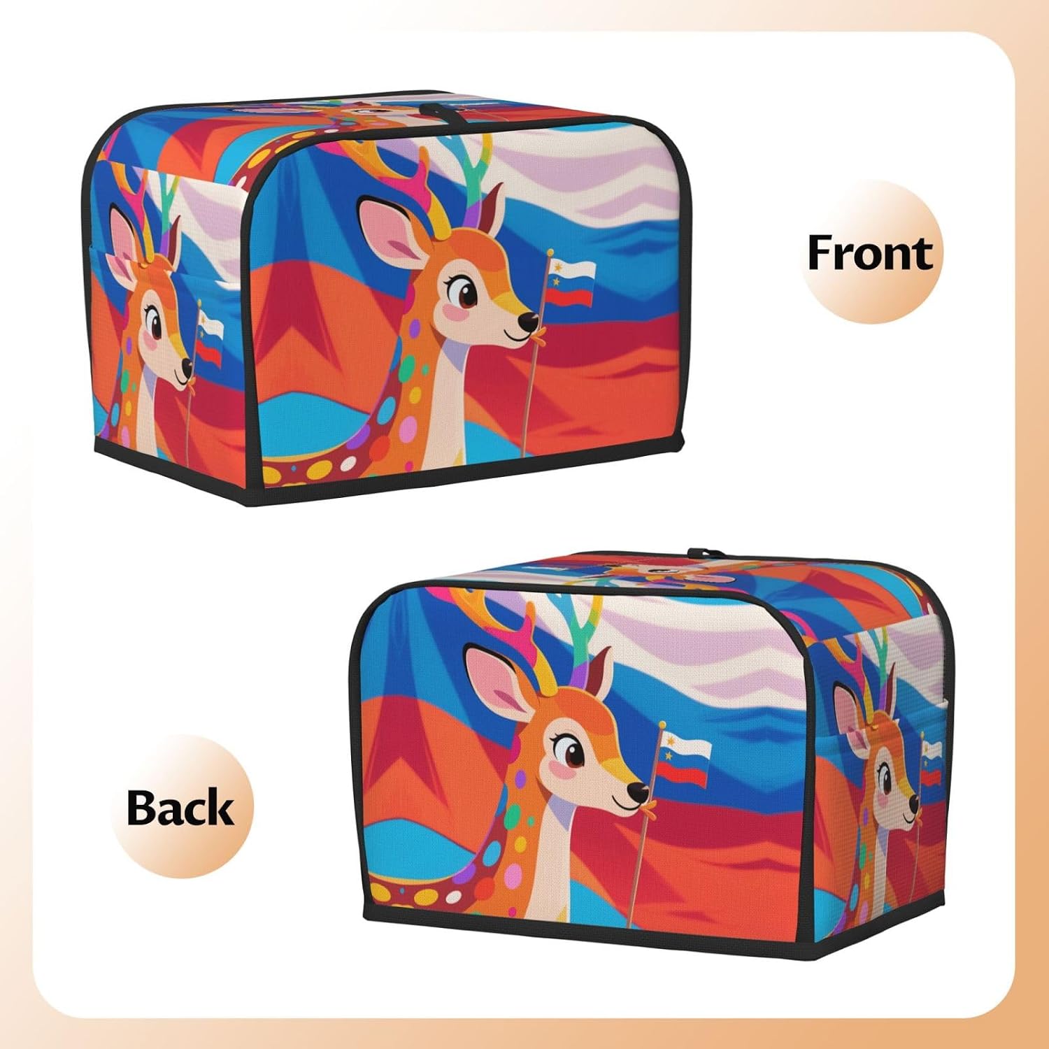 Colorful Deer And National Flag Toaster Cover 2 Slice, Waterproof Bread Machine Covers with Pockets Universal Size Kitchen Small Appliance Cover with Handle, Dust and Fingerprint Protection