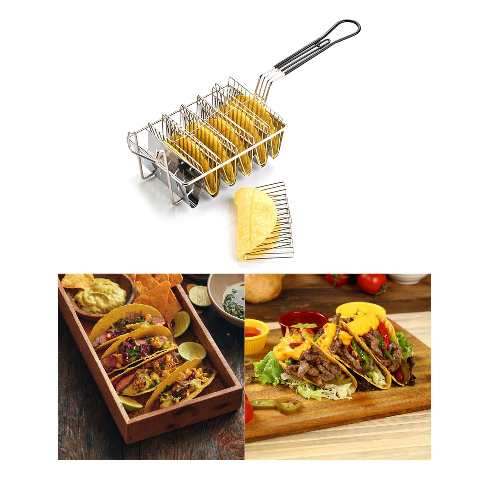 Cesta para Tacos, Cesta para Freír Tortillas de Tacos, Tortillas de Acero Inoxidable, Cesta Robusta Profesional para Freír Tacos para Cocinas