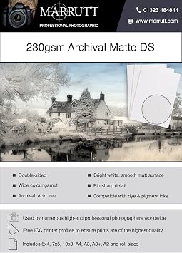 Marrutt 230gsm Archival Matt Double Sided Inkjet Photo Paper: A4-50 Sheets