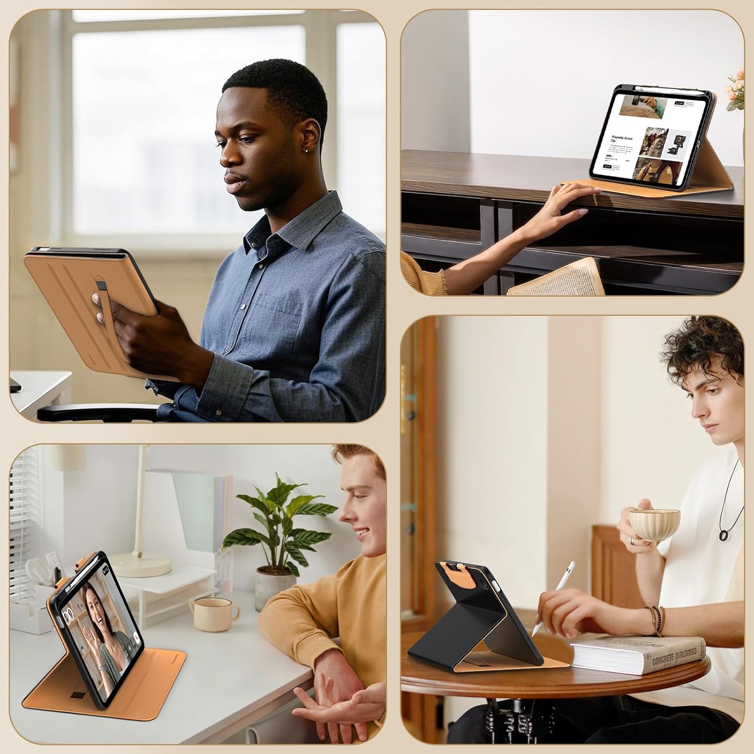 MoKo for iPad A16 Case 11-inch, iPad 11th/10th Generation Case (2025/2022) with Pencil Holder & Pocket, Premium PU Leather Folio Stand Cover, Multiple Viewing Angles, Black Red Brown