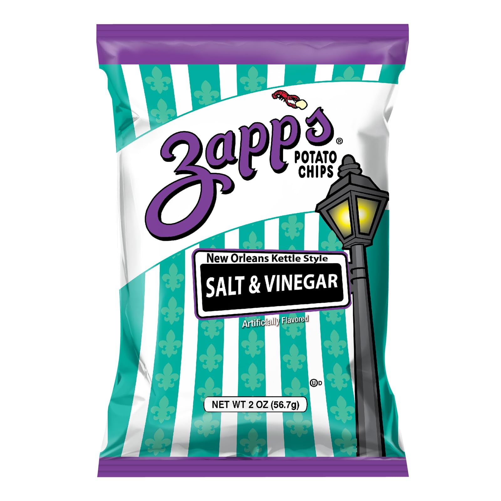 Zapp’s New Orleans Kettle-Style Potato Chips Salt and Vinegar Flavor (2 oz Bags, 25 Count), Crunchy Chips with a Spicy Kick, Perfect On-The-Go, Gluten