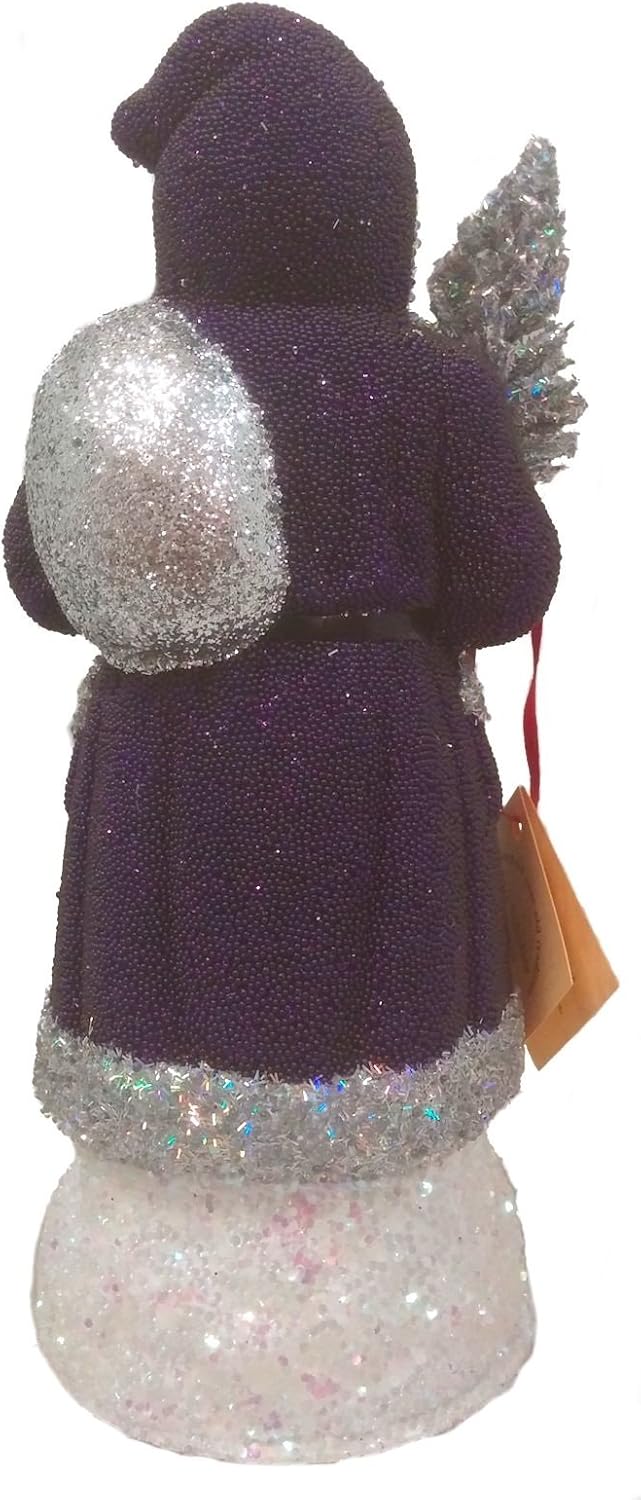 Pinnacle Peak Trading Company Ino Schaller Purple Beaded Santa with Silver Tree German Paper Mache Germany