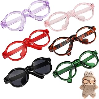 6uds Gafas Muñeca de 17cm, 6 Colores Estiloso Minigafas de Material PU Accesorios Moda No Incluye Muñeca(Negro, Estampado Leopardo, Verde, Morado, Rojo, Rosa)